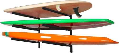 Yes4All Robuste Stahl-Wandhalterung für Paddle Board Racks, Surfboard Hanger mit gepolstertem Schaumstoff, zum Aufbewahren und Präsentieren von bis zu 3 Surfboards, Schwarz, 87 x 14 x 9 cm