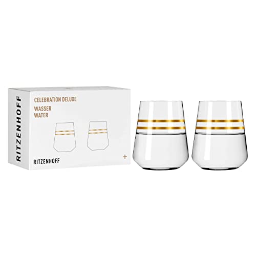 Ritzenhoff 6141003 Wasserglas 400 ml – Serie Celebration Deluxe Set Nr. 3 – 2 Stück mit Echt-Gold – Made in Germany