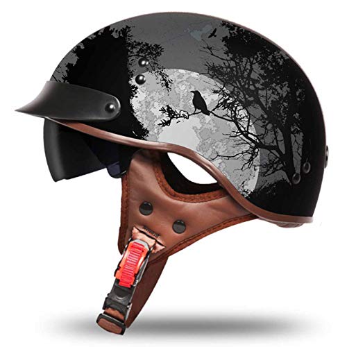 GAOZ Retro Motorrad Open Face Helm Mit Sonnenblenden Brain-Cap Motorradhelm Bike Cruiser Scooter Für Männer Und Frauen Moped Mofa-Helm Chopper Vintage DOT/ECE-Zertifizierung