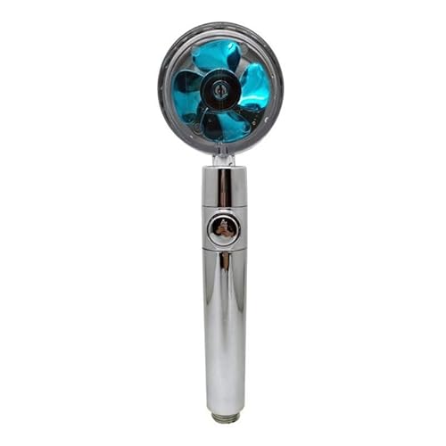 Hochdruck-Duschkopf, wassersparend, Handbrause, aufgeladener Duschkopf mit kleinem Ventilator, Badezimmerzubehör (Farbe: Blau)