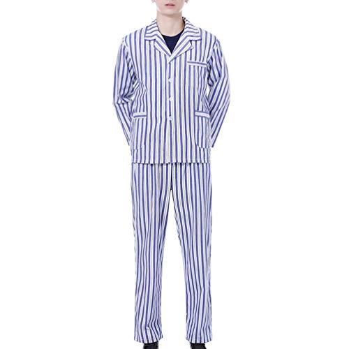 PRETYZOOM Unisex-Mischung Krankenhauspatientenkleider Langarm Bettlägeriges Kleid Patientenkleidung Gestreifter Pyjama für Männer Frauen (Blauer Und Weißer Streifen Größe L)