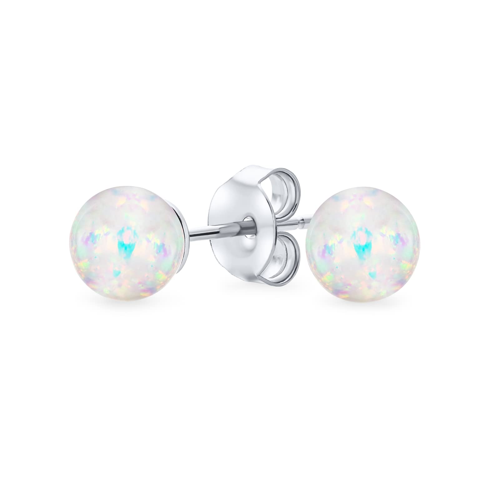 Minimalistische Einfache Runde Perle Edelstein Erstellt Opalisierende Weiße Regenbogen Opal Kugel Ohrstecker Für Frauen Oktober Birthstone 6Mm