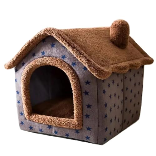 Zusammenklappbares Hundehaus for den Winter, vollständig geschlossenes, warmes Katzenschlafbett, kann entfernt und gewaschen Werden. Superweiches, tragbares Haustier-Hundehaus (Color : Coffee, Size