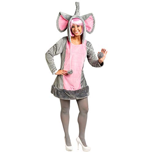Amakando Hübsches Elefanten-Dress für Erwachsene / Grau-Rosa 38/40 (S/M) / Plüschige Damen-Verkleidung Dickhäuter / Perfekt geeignet zu Fasching & Karneval
