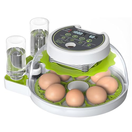CYBUCH Eierbrutapparat mit Automatischer Eierwendefunktion, Digitaler Temperatur- und Luftfeuchtigkeitssteuerung, Unterstützt 8 Eier, EU-Stecker