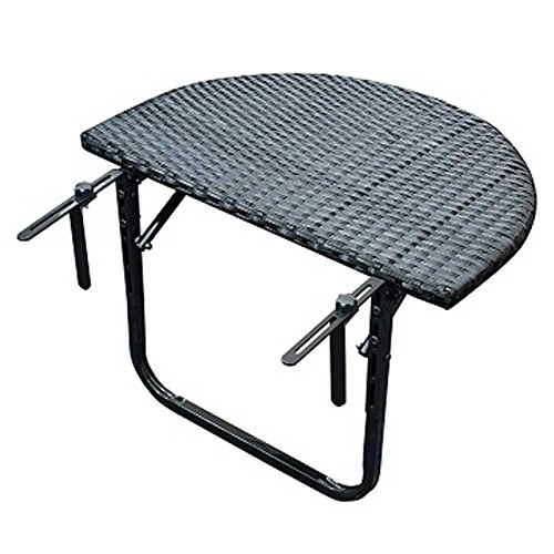 Gartenmoebel Balkonhängetisch 60x40cm, Metall + Polyrattan schwarz Balkon Tisch Hängetisch