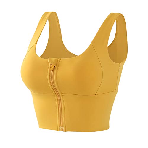 ruirui-home Damen Sport BH Bequem Yoga BH High Impact Wireless Bra Support Front Zip Sport BH für Frauen Fitness Laufen Tanzen Gym Push Ups mit Abnehmbare Gepolsterte Cups Gr. Large, gelb