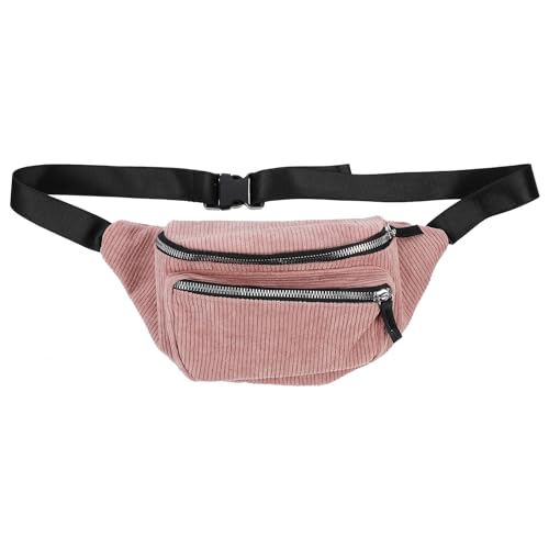 Fenical Gürteltasche Cord Gürteltasche Brusttasche mit Reißverschluss Tragetasche Tagesrucksäcke für Mädchen Frau Damen - pink