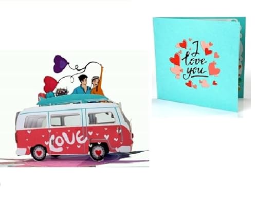 ETA 3D Pop Up Love Bus Karte Liebe Pop Up Karte Handgemachte Bus Pop Up Karte 3D Popup Karten für Valentinstag Hochzeit Jubiläum Liebe Romantik Karte für Ehemann Frau Freund Freundin L06