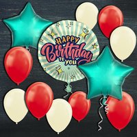 Ballongas-Set, Happy Birthday Retro, 30er Heliumflasche + Ballons