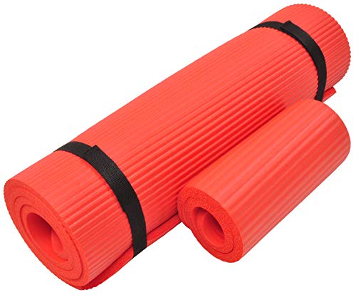 Everyday Essentials Yogamatte mit Kniepolster und Tragegurt, 1,27 cm, extra dick, hohe Dichte, reißfest, Rot