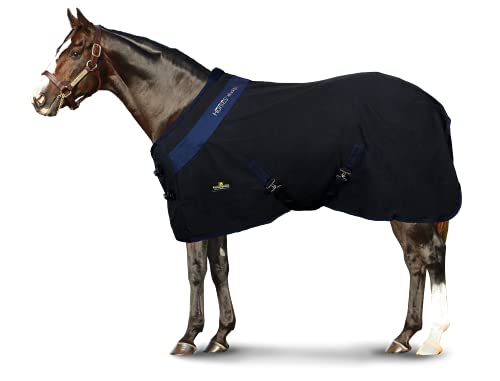 Horses, Pferdedecke für Pferdebox in Cotton Maddy 2 Modell, leicht und atmungsaktiv für Frühling und Sommer, mit Riemen und Schweifhülle, Größen (Schwarz/Blau- 155 cm)