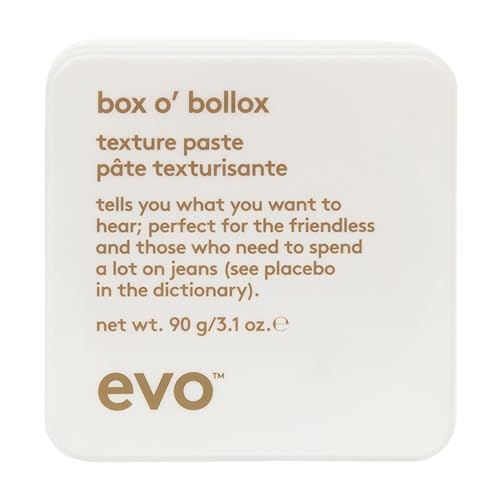Evo Haarwachs box o' bollox texture paste, Texturpaste für flexiblen Halt und Matt-Effekt, Pomade mit extrem starken Halt für alle Haartypen, vegan, ohne Sulfate, 90g