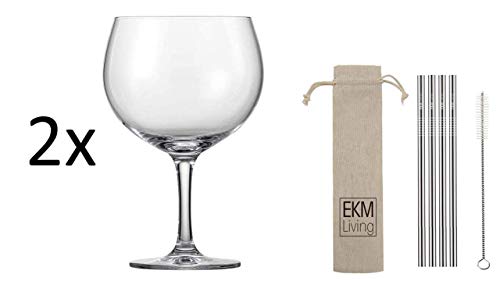 Schott Zwiesel 2er Set, Bar Special, Gin Tonic, Kristallglas, 696 ml, 120017 + Gratis 4er Set EKM Living Edelstahl Trinkhalme