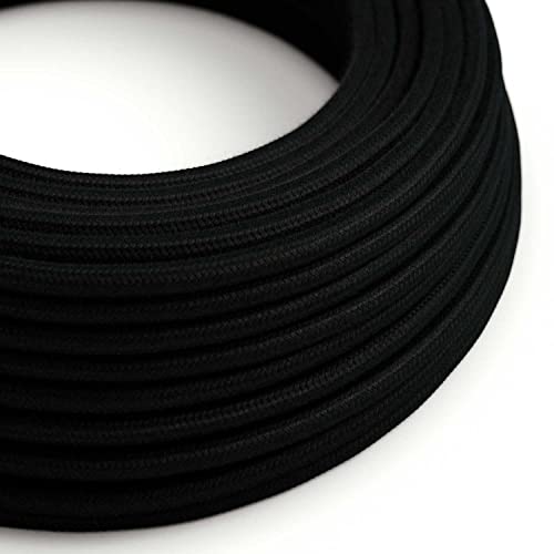 creative cables Textilkabel rund, schwarz Baumwolle, RC04-10 Meter, 2x0.75