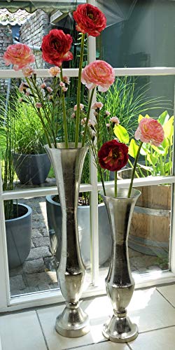 Vase Blumenvase Gefäß Pokalvase Dekovase Aluminium Silber - Bodenvase für Kunstblumen oder Pampasgras - 60 cm / 77 cm (15x15x60 cm (MN-VA-1016))