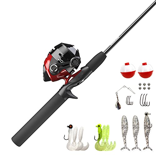Zebco Unisex-Erwachsene 202 Spincast Combo Tackle Kit, 2.8:1 Gear Ratio, 5'6" Length, Right Hand Angelrute und Angelrolle, schwarz/red