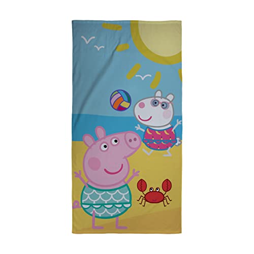 Peppa Pig Offizielles Handtuch, Fang-Design, superweiche Haptik, 100 % Baumwolle, perfekt für Zuhause, Bad, Strand und Schwimmbad, 140 x 70 cm