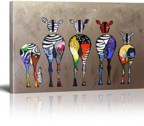 Banksy Bilder Leinwand Zebra Herd Colourful Rears Graffiti Street Art Leinwandbild Fertig Auf Keilrahmen Kunstdrucke Wohnzimmer Wanddekoration Deko XXL 40x60cm
