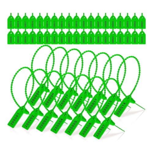 MSCHENZW Feuerlöscher-Etikett, Siegel, Sicherheitsnummer, Reißverschlusskragen, 250 mm Länge, 2000 Stück, Grün