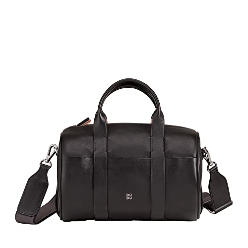 DUDU Barell-Ledertasche, mit Schulterriemen und Zwei Griffen, Elegantes farbiges Design Schwarz Rose