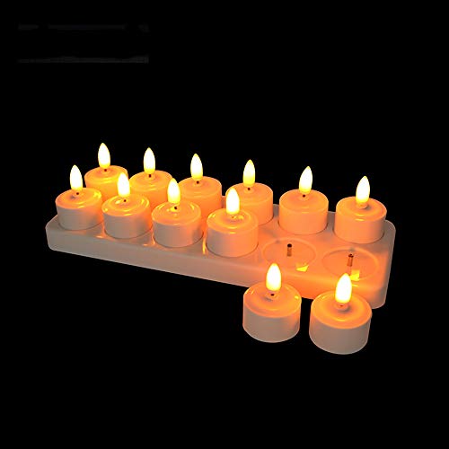 Wiederaufladbare flammenlose Teelicht-Kerzen mit Batteriebetrieb, Ladestation, 12-teiliges LED-Kerzenset, LED-Kerzen mit langer Akkulaufzeit für Hochzeiten, Partys, Hotels und Dekorationen
