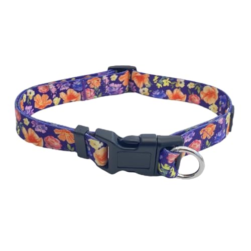 FearLess Pet Hundehalsband, ausbruchsicher, sicher, kein Würgen, patentiertes No-Escape-Hundehalsband, violett, Blumenmuster, Größe M, L, 35,6–55,9 cm Halsumfang