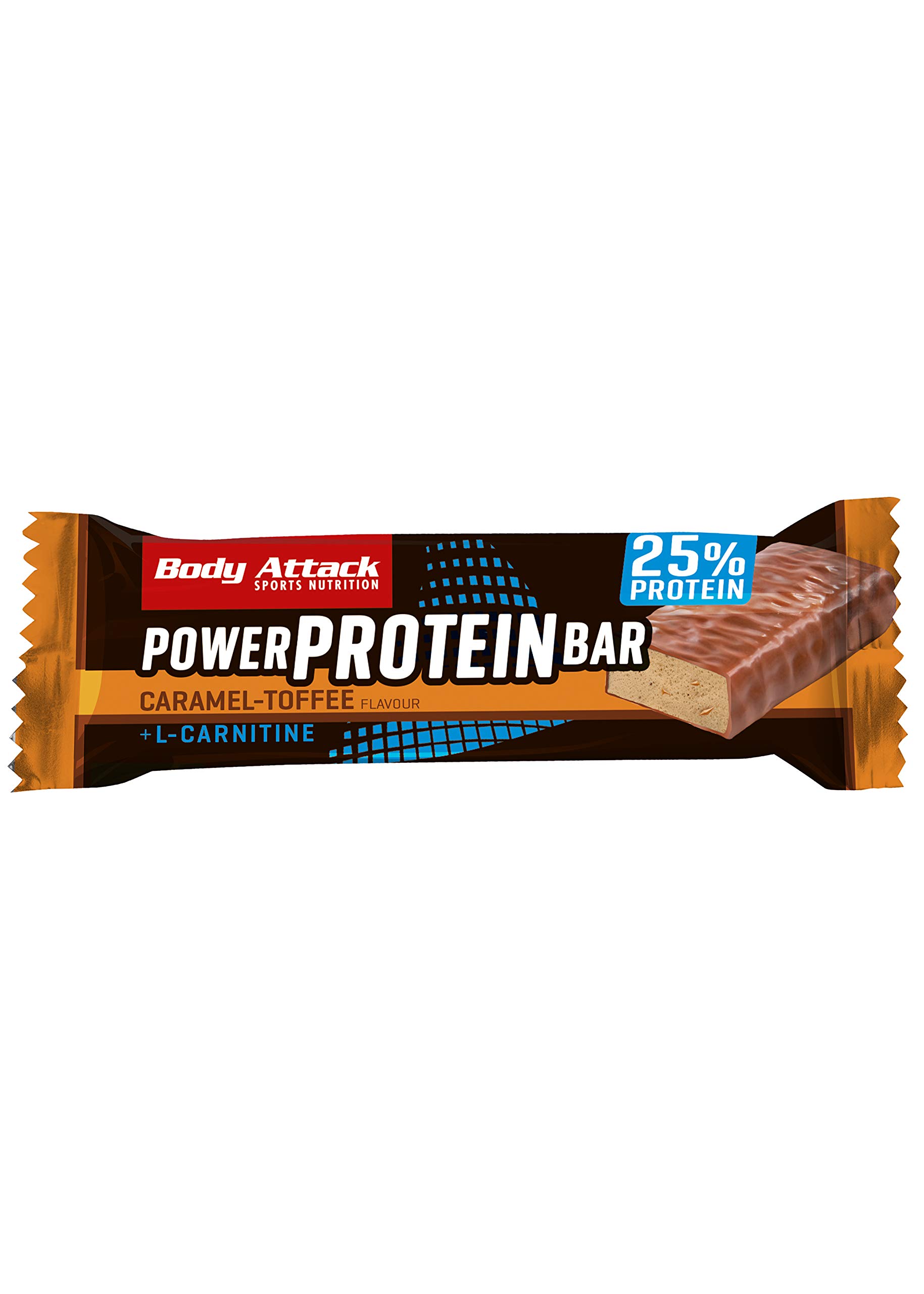 Body Attack POWER PROTEIN BAR - Caramel Toffee, 24 x 35 g - Fitness Protein Riegel fettarm - Eiweißriegel mit wichtigen Vitaminen, L-Carnitin & 25% hochwertigem Milcheiweiß - Made in Germany