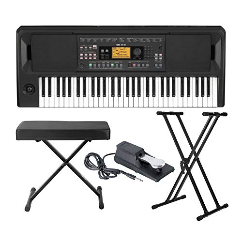 Korg EK-50 Entertainer Tastatur-Bundle mit verstellbarer X-Style-Tastaturbank, verstellbarem Tastaturständer und Sustain-Pedal (4 Stück)