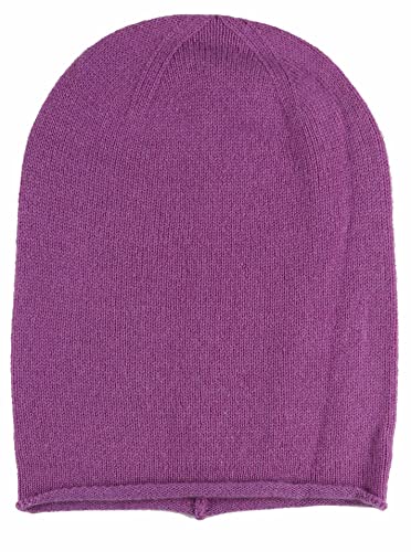 Zwillingsherz Slouch-Beanie-Mütze aus 100% Kaschmir - Hochwertige Strickmütze für Damen Mädchen Jungen - Hat - Unisex - One Size - warm und weich im Sommer Herbst und Winter - lila