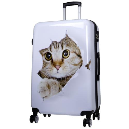 Trendyshop365 großer Reisekoffer Hartschale 77 cm - Katze weiß