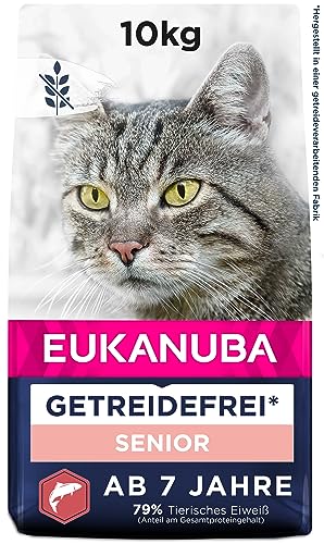 Eukanuba Senior Katzenfutter trocken getreidefrei - Premium Trockenfutter mit viel Lachs für ältere Katzen, 10kg