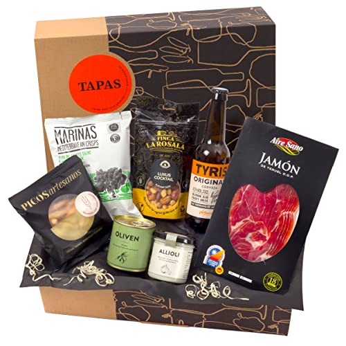 Präsentkorb Spanische Delikatessen - TAPAS | gefüllter Geschenkkorb mit Craft-Beer & Spezialitäten aus Spanien | köstliches Geschenk für Männer & Frauen