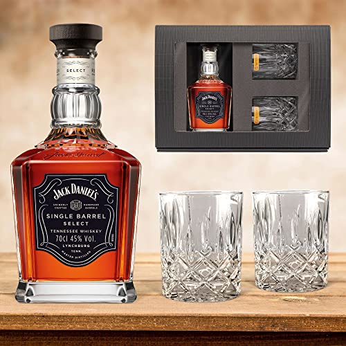 Whisky Geschenkset Jack Daniel's Single Barrel Tennessee Whiskey (0,7 l) mit 2 Tumblergläsern