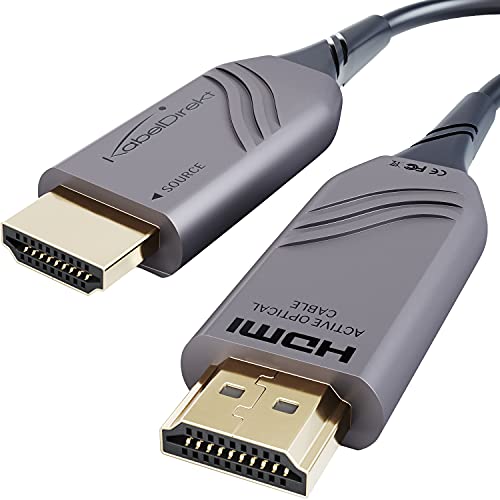 KabelDirekt – 10 m – 8K HDMI 2.1, optisches Ultra High Speed HDMI Kabel, Zertifiziert (48G, 8K@60 Hz, offiziell lizenziert, Flexibler Lichtwellenleiter für verlustfreie Übertragung, grau/schwarz)