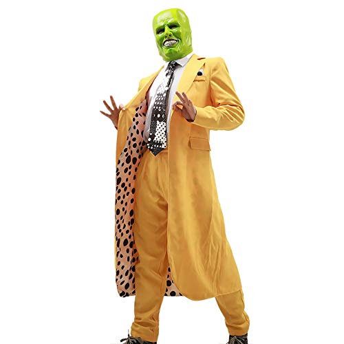 Updayday Stanley Ipkiss Cosplay Kostüm Herren Jim Carrey Gelb Langanzug Kostüm Stilvolles Outfit Halloween Karneval Party Cosplay Kostüm mit Zubehör