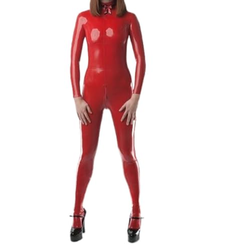 100% Rubber Gummi Kostüm Rot Ganzanzug Masquerade Catsuit Bodysuit Suit,XS