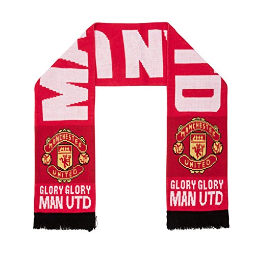 Manchester United FC - Strickschal - Offizielles Merchandise - Geschenk für Fußballfans - Jacquard-Muster - Rot ‚Glory Glory‘