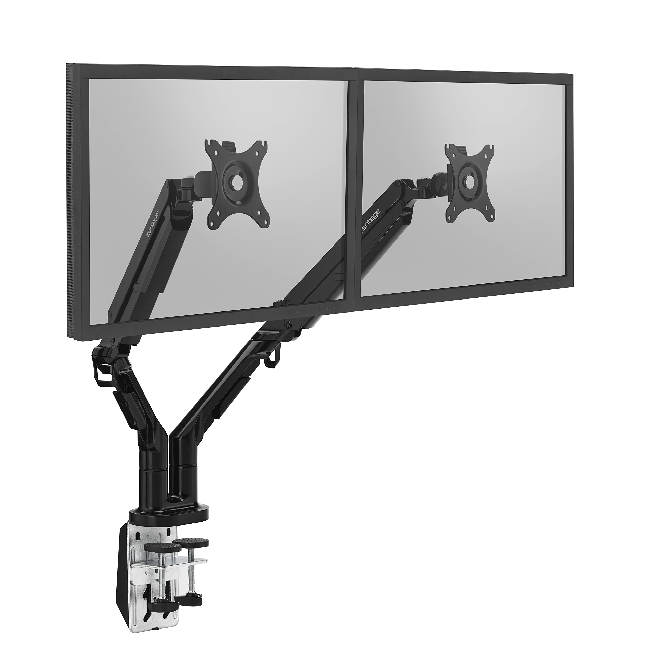 Vantage Premium Duo Monitor Halterung (VESA 75 & 100, 2X 2-9 kg, für 17-32 Zoll Bildschirme, mit Gasdruckfeder, drehbar, neigbar, schwenkbar) schwarz
