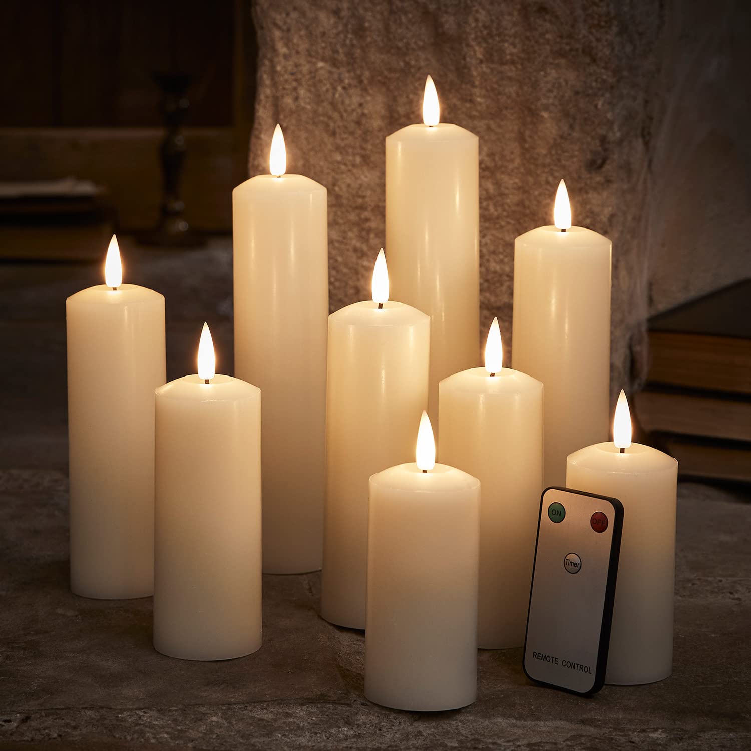 Lights4fun TruGlow® 9er Set Echtwachs LED Kerzen mit Fernbedienung und Timer batteriebetrieben Muttertagsgeschenk Kerze