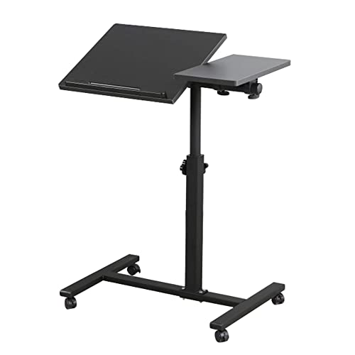 HUOLE Schrebitisch Steh Sitz-Stehpult Höheverstellbar Computertisch Beistelltisch Pflegetisch Laptoptisch PC Tisch mit Rollen für Büro-60 * 34,5 * 58-90cm (schwarz)