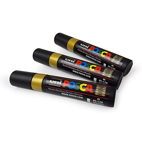 UNI-BALL POSCA MARKER PEN PC-17K - XXL Keilspitze für große Hintergründe - 3 x Gold