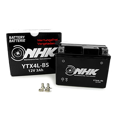 Wartungsfreie Batterie 3Ah kompatibel mit Piaggio Sfera NSL 50 TT AC 91-94 NSL1T (YTX4L-BS)