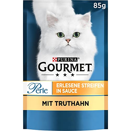 PURINA GOURMET Perle Erlesene Streifen Katzenfutter nass, mit Truthahn, 24er Pack (24 x 85g)