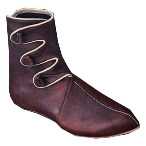 SIULAS Mittelalterliche PU Leder Stiefel - 1 Paar PU Leder Stiefel - Retro Gothic flache Schuhe,Rot,40