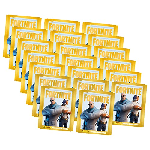 Panini Fortnite Gold Frame Sticker - 20 Tüten Sammelsticker im Bundle mit 10 STRONCARD Hüllen