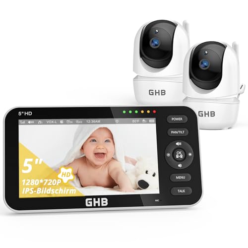 GHB Babyphone mit 2 Kameras 5 Zoll 720P HD IPS-Display Babyphone Kamera VOX-Modus Gegensprechen Nachtsicht Temperaturanzeige