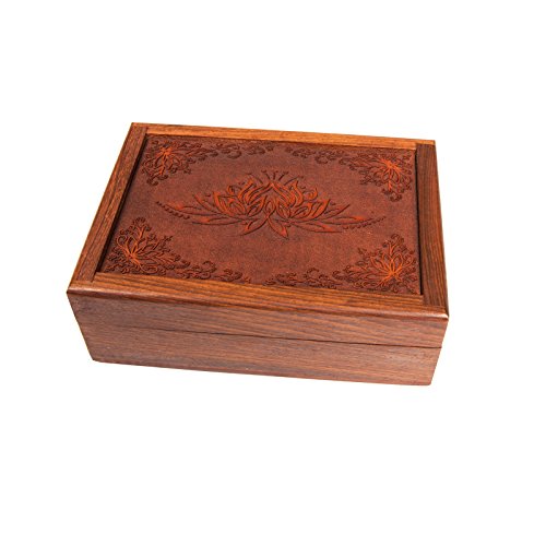 lillybox Schatulle Kästchen Schmuckkästchen Tarotdose aus Holz mit geschnitzter Lotusblüte handgemacht
