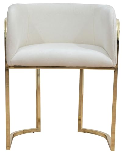 Casa Padrino Luxus Esszimmer Stuhl mit Armlehnen Creme/Gold H. 74 cm