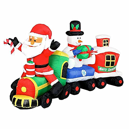 XXL LED Weihnachtszug+Weihnachtsmann+Schneemann 210cm lang Zug aufblasbar Deko selbstaufblasend Inflatable